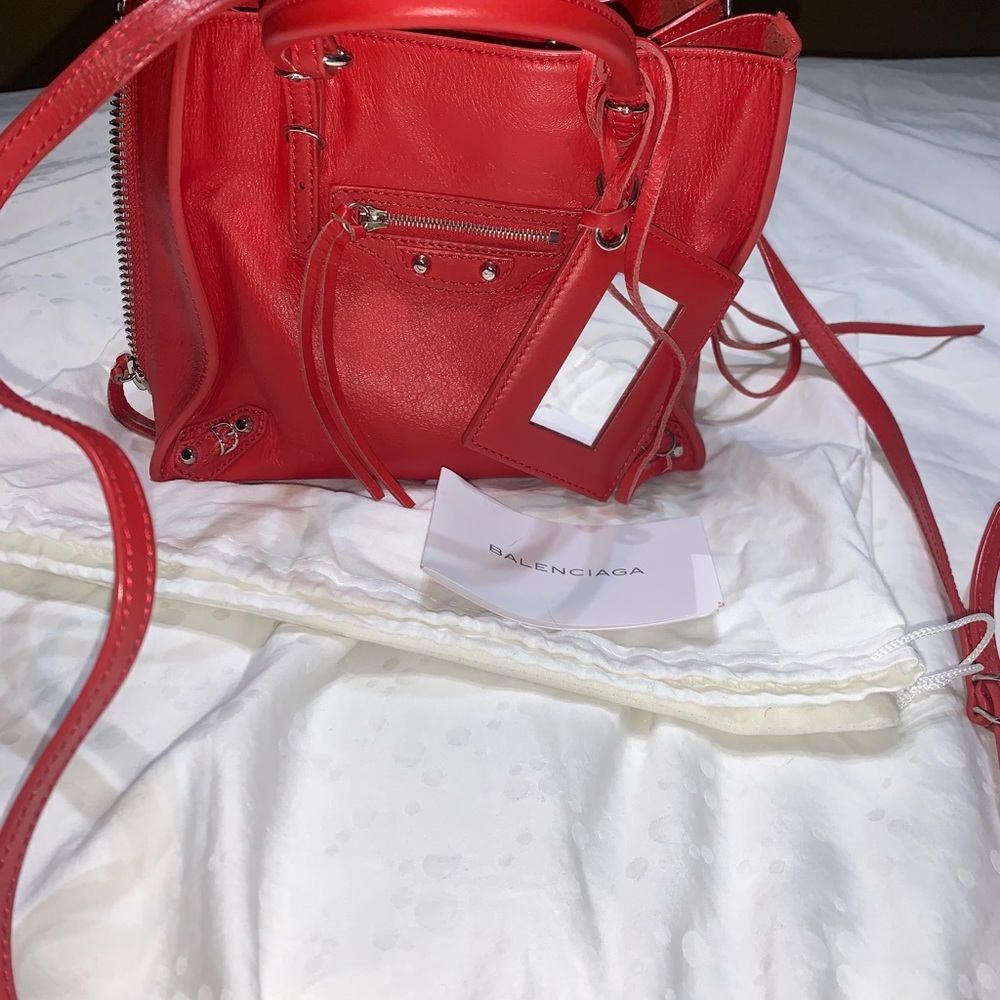 Auth BALENCIAGA Papier Mini Red Leather Tote Bag